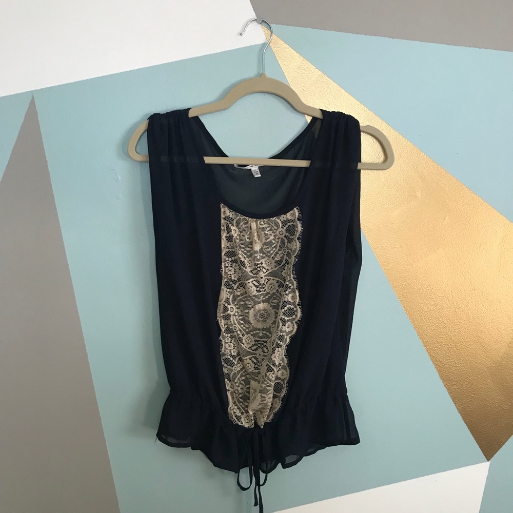 Navy chiffon and lace top